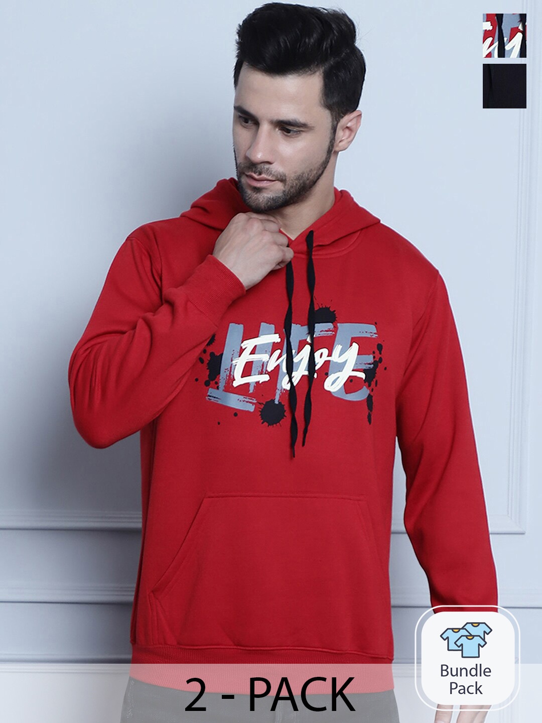 

MACK JONNEY Pack Of 2 Typographic Printed Cotton Fleece Sweatshirt, Red