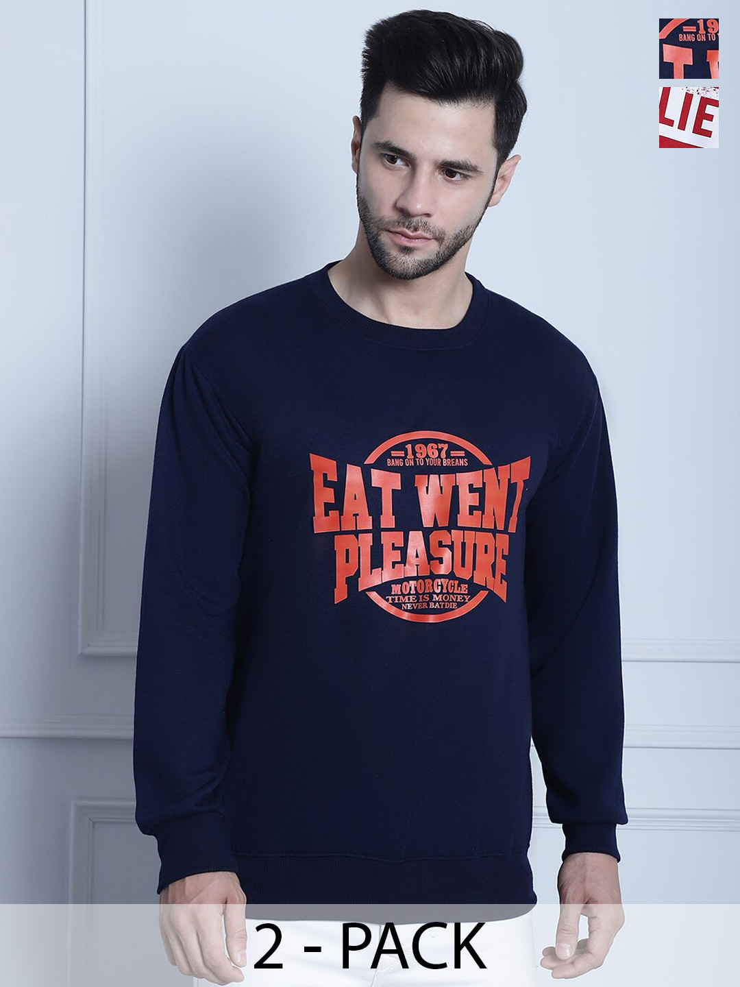 

VIMAL JONNEY Pack Of 2 Cotton Fleece Pullover Sweatshirts, Navy blue