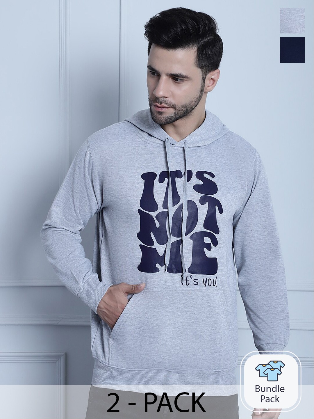 

VIMAL JONNEY Pack Of 2 Typography Printed Hooded Fleece Sweatshirt, Grey