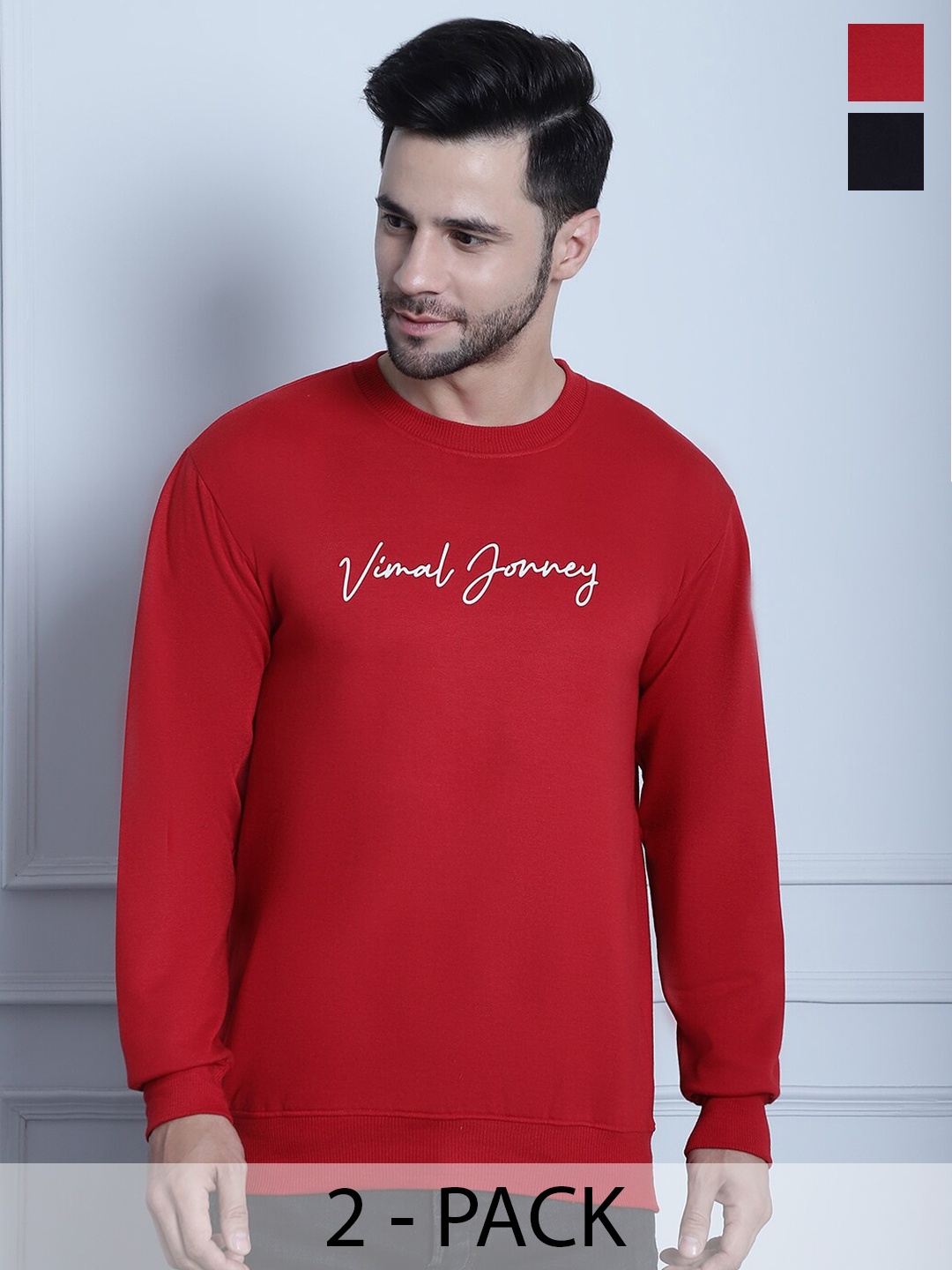 

MACK JONNEY Pack of 2 Long Sleeves Cotton Fleece Pullover Sweatshirt, Red
