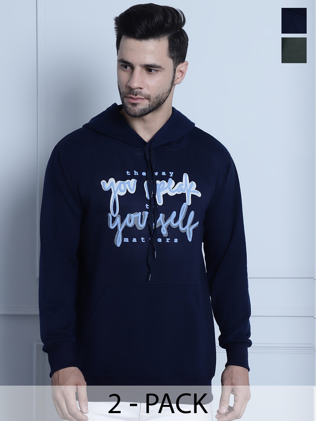 

MACK JONNEY Pack Of 2 Typography Printed Fleece Sweatshirt, Navy blue