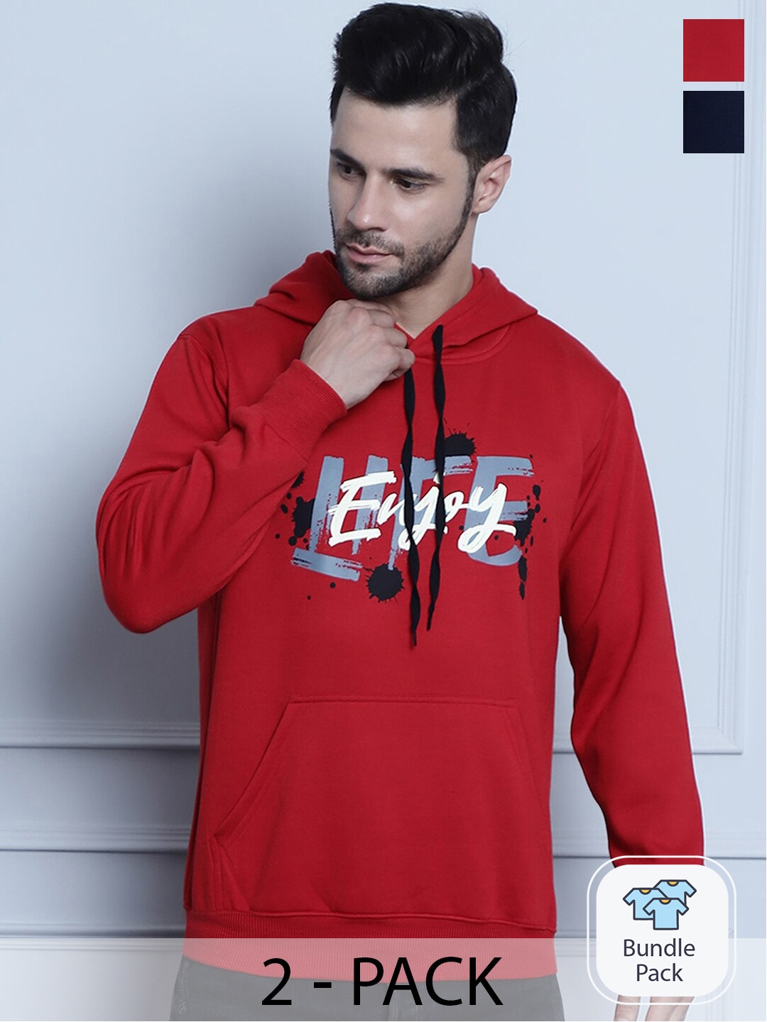 

MACK JONNEY Pack Of 2 Printed Hooded Fleece Sweatshirt, Red