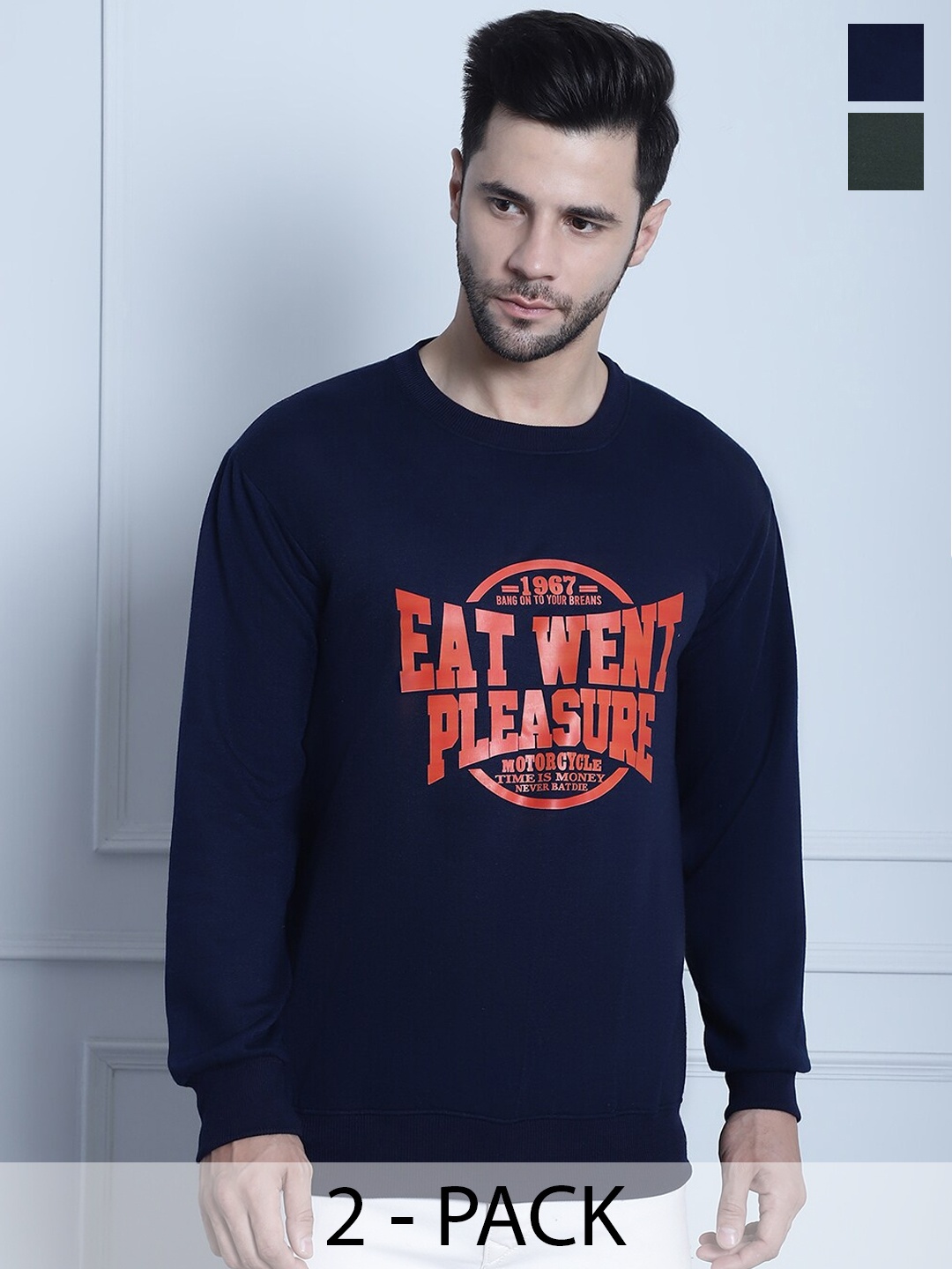 

VIMAL JONNEY Pack Of 2 Typography Printed Fleece Sweatshirts, Black