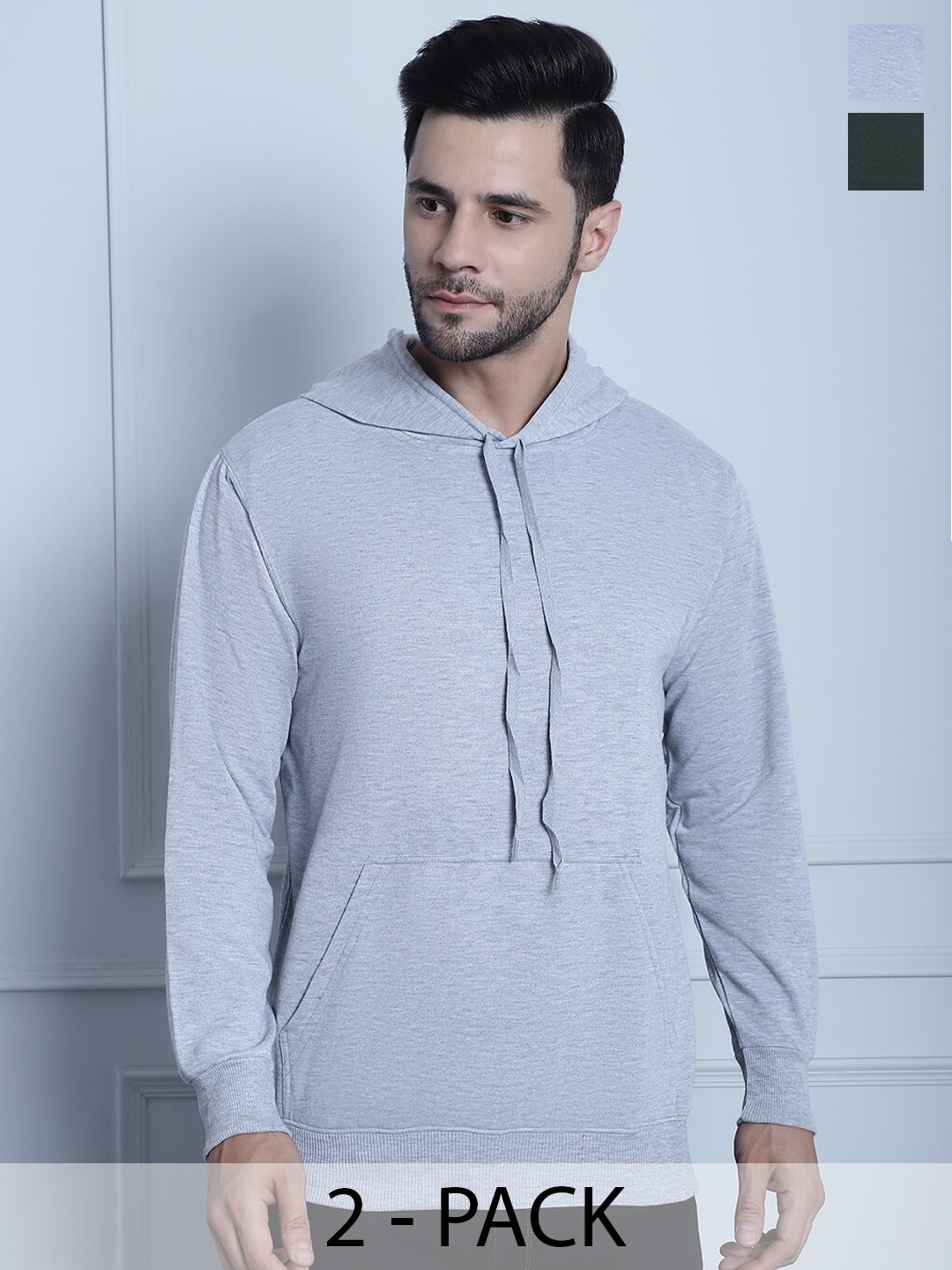

MACK JONNEY Pack of 2 Long Sleeves Cotton Fleece Pullover Sweatshirt, Grey