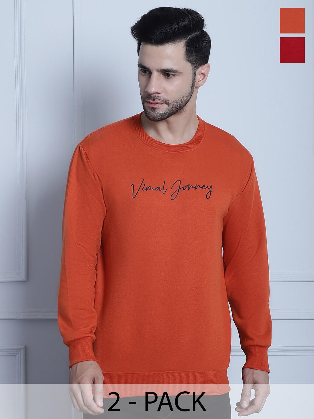 MACK JONNEY Pack Of 2 Typographic Printed Cotton Fleece Sweatshirt, Orange
