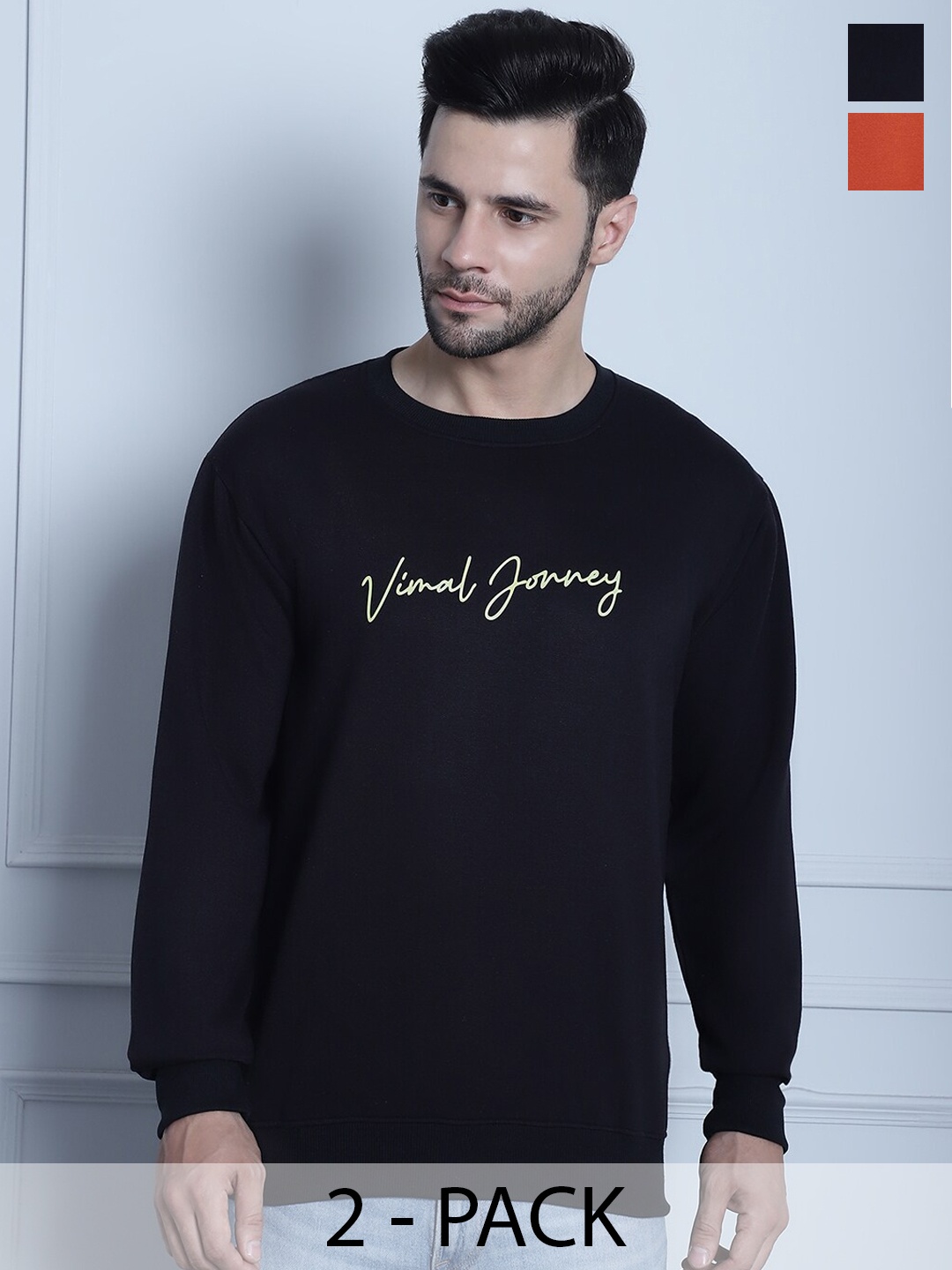 

MACK JONNEY Pack Of 2 Typography Printed Fleece Sweatshirts, Black