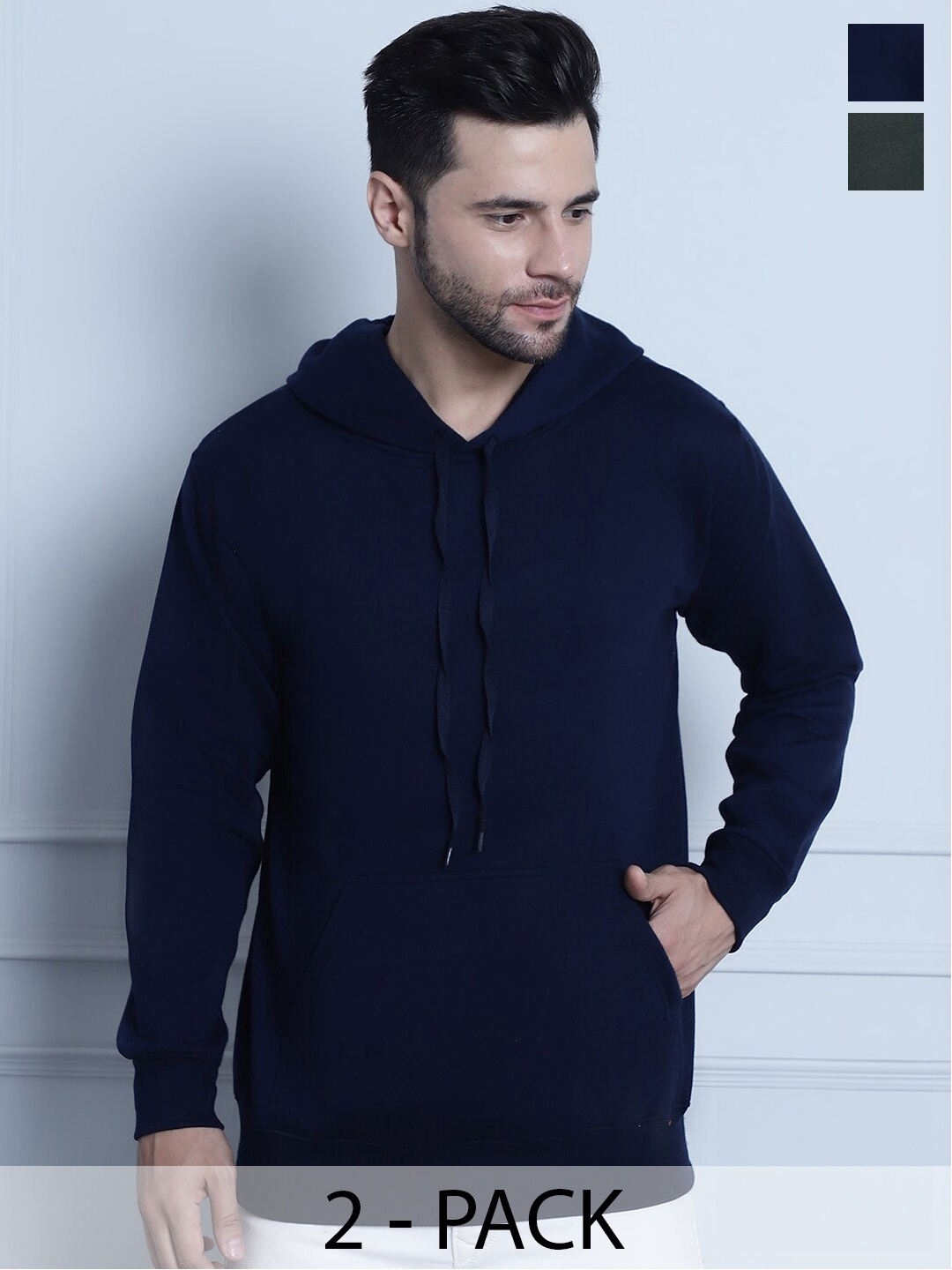 

MACK JONNEY Pack Of 2 Hooded Cotton Fleece Pullover, Navy blue