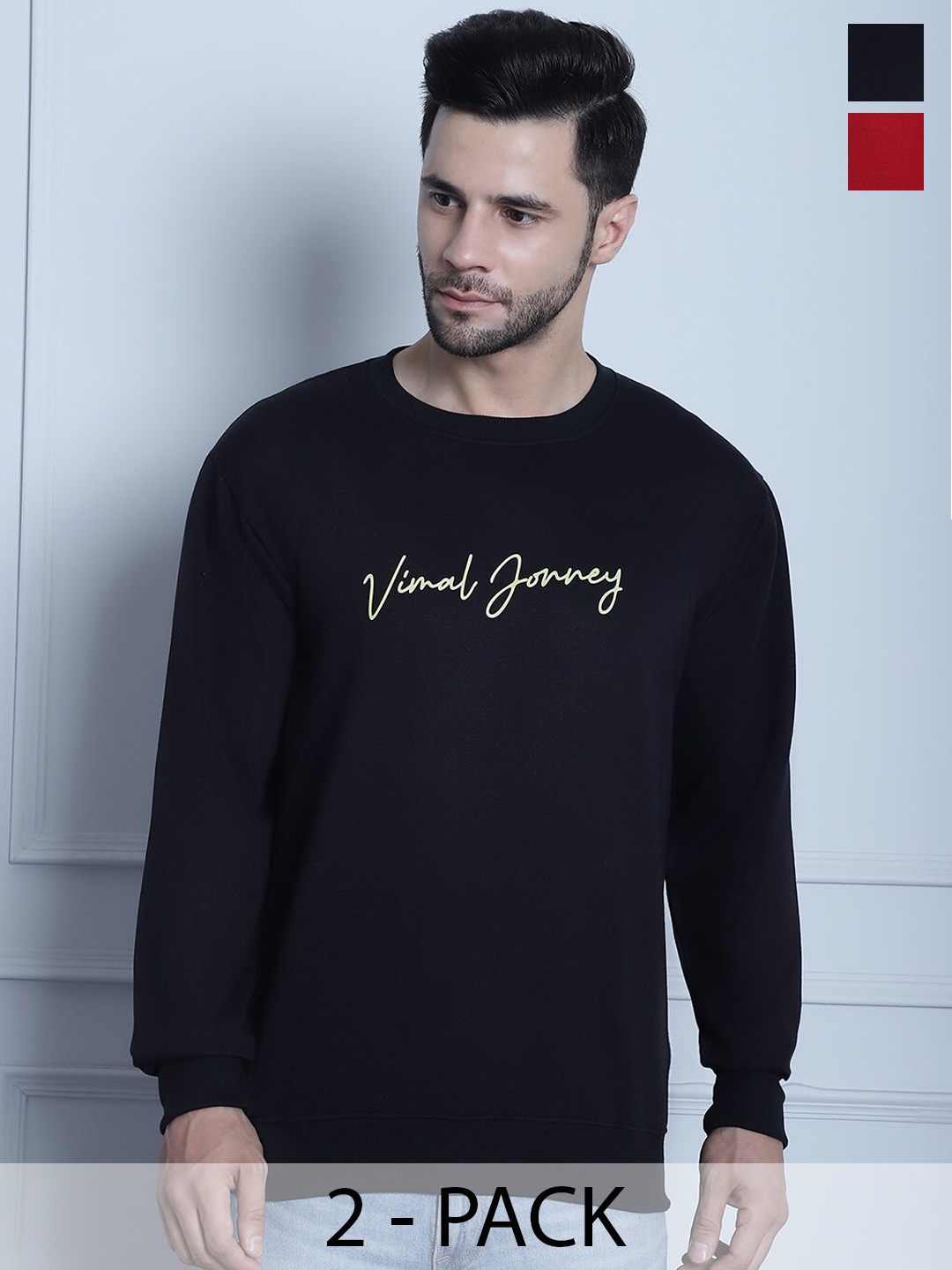 

MACK JONNEY Pack Of 2 Printed Fleece Pullover, Black