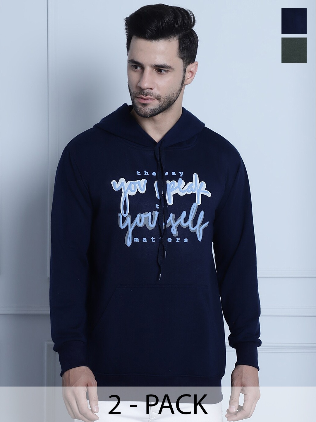 

MACK JONNEY Pack Of 2 Typographic Printed Cotton Fleece Sweatshirt, Navy blue