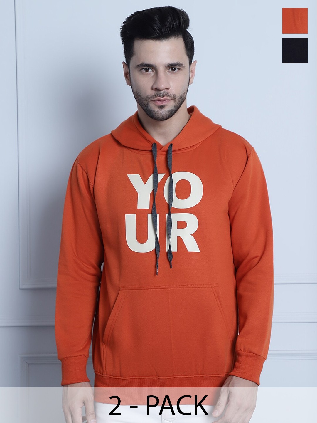 MACK JONNEY Pack Of 2 Typographic Printed Cotton Fleece Sweatshirt, Orange