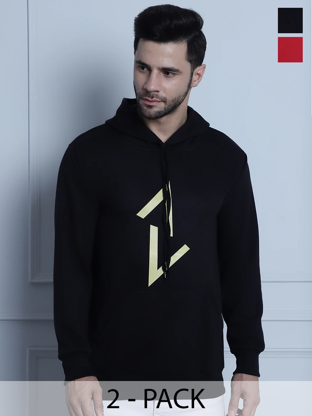 VIMAL JONNEY Pack Of 2 Typography Printed Fleece Pullover, Black
