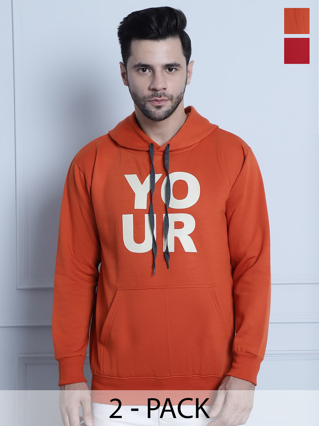 

VIMAL JONNEY Pack of 2 Typography Printed Long Sleeves Cotton Fleece Pullover Sweatshirt, Orange