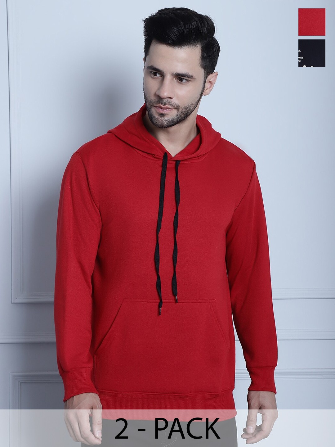 

MACK JONNEY Pack Of 2 Hooded Cotton Fleece Pullover, Red