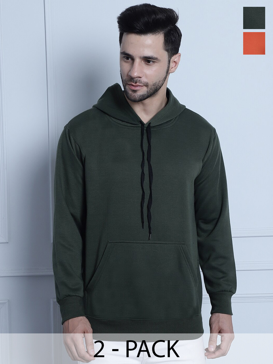 

MACK JONNEY Pack of 2 Cotton Fleece Hood Pullover Sweatshirt, Olive