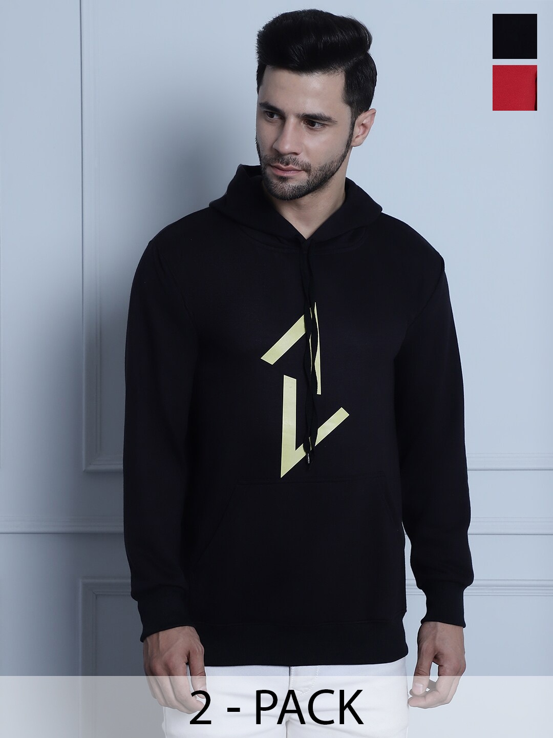 

MACK JONNEY Pack Of 2 Graphic Printed Cotton Fleece Sweatshirt, Black