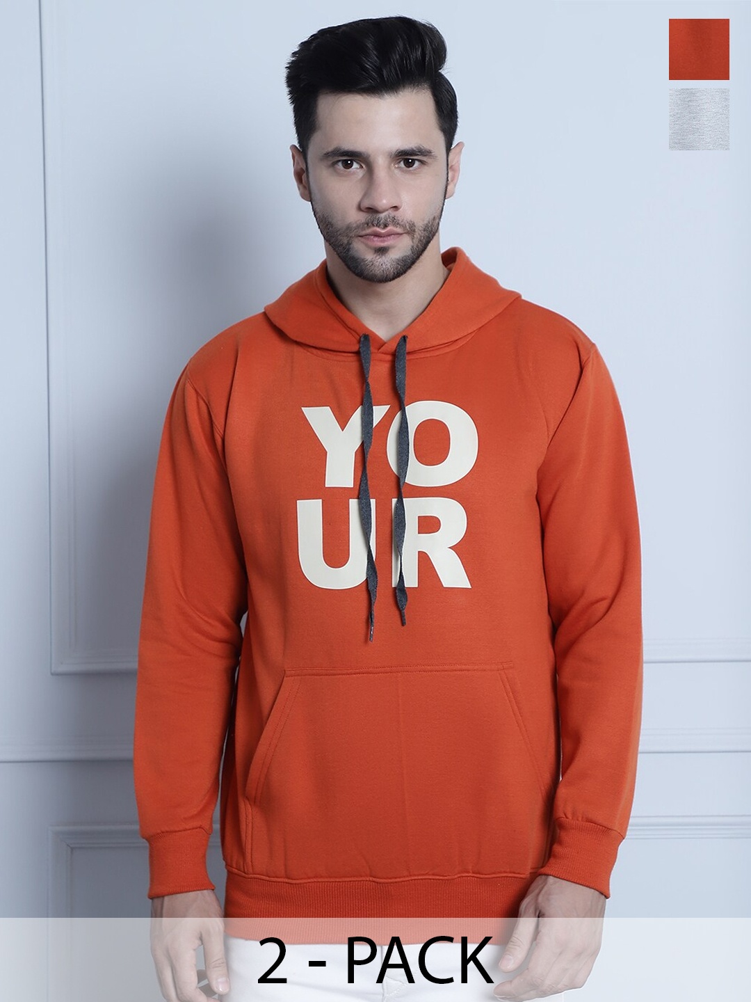 

MACK JONNEY Pack of 2 Printed Hooded Pullover Sweatshirts, Orange