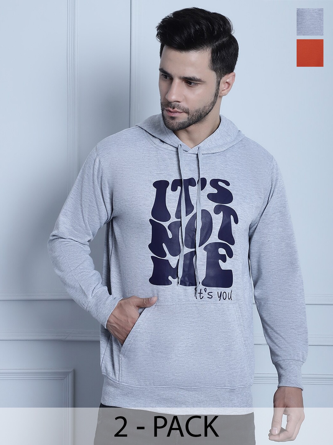 

MACK JONNEY Pack Of 2 Typography Printed Fleece Sweatshirt, Grey