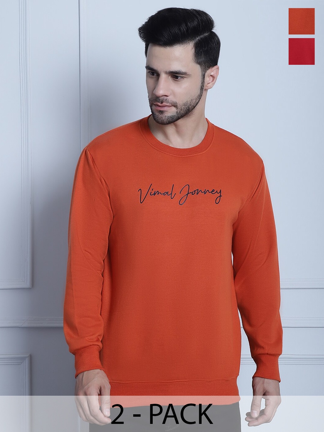 

MACK JONNEY Pack Of 2 Typography Printed Cotton Fleece Sweatshirt, Orange