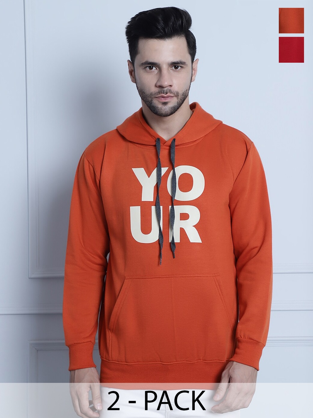 

VIMAL JONNEY Pack of 2 Printed Hooded Pullover Sweatshirts, Orange