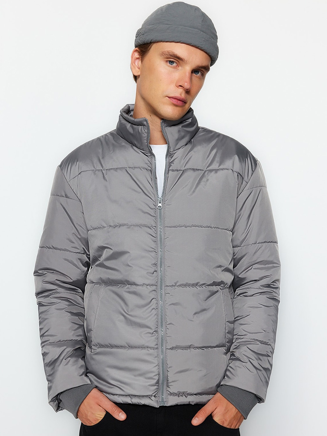 

Trendyol Mock Collar Puffer Jacket, Grey