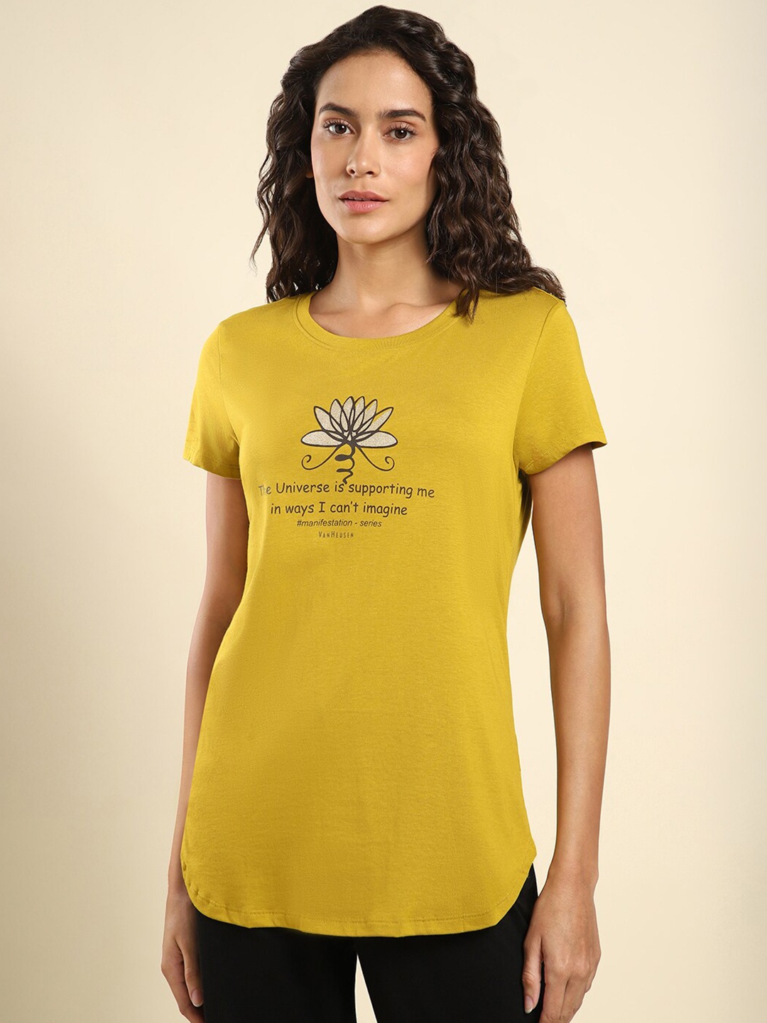 

Van Heusen Floral Printed Round Neck Lounge T-shirts, Mustard