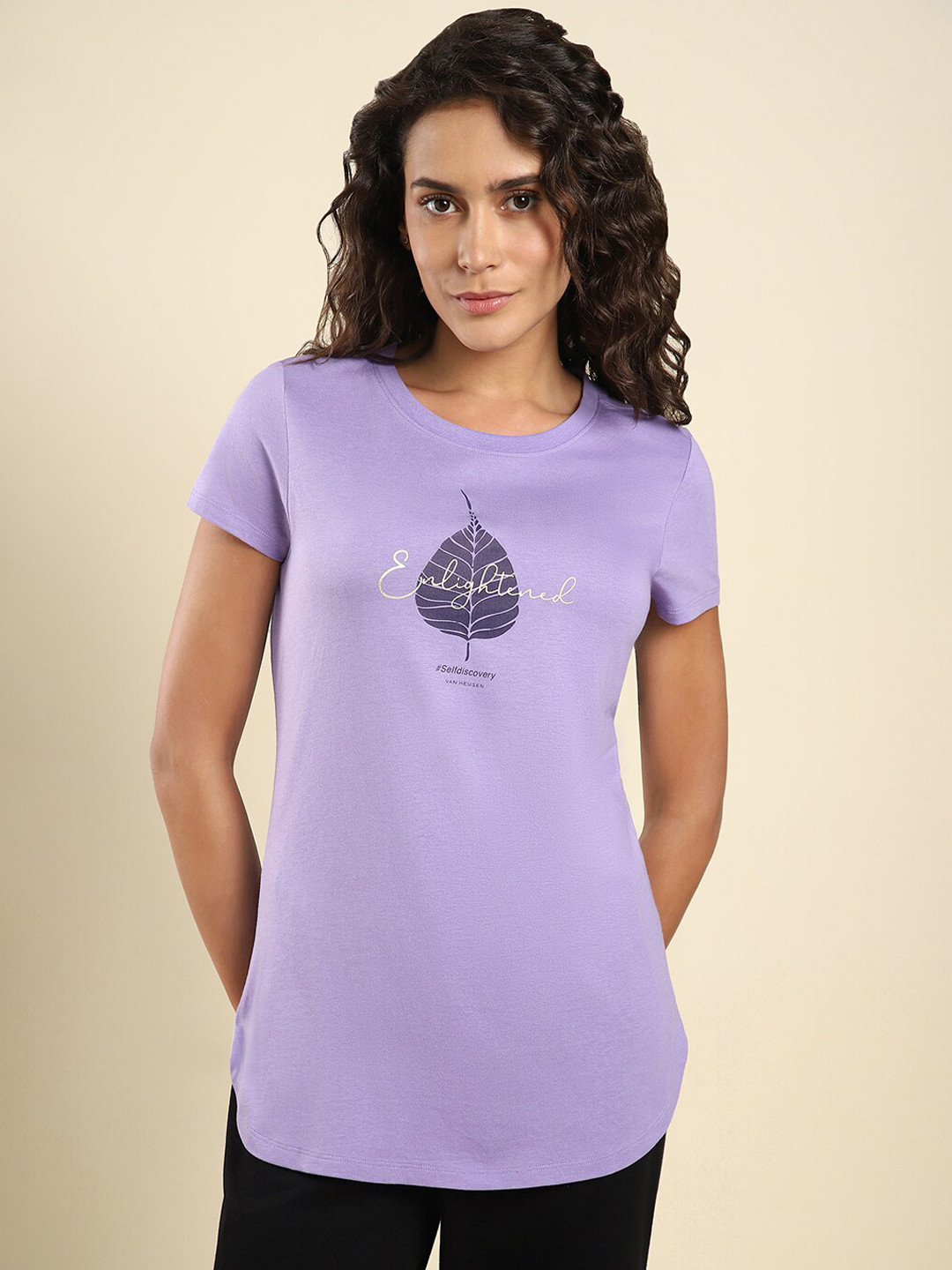 

Van Heusen Printed Round Neck Lounge T-shirts, Lavender