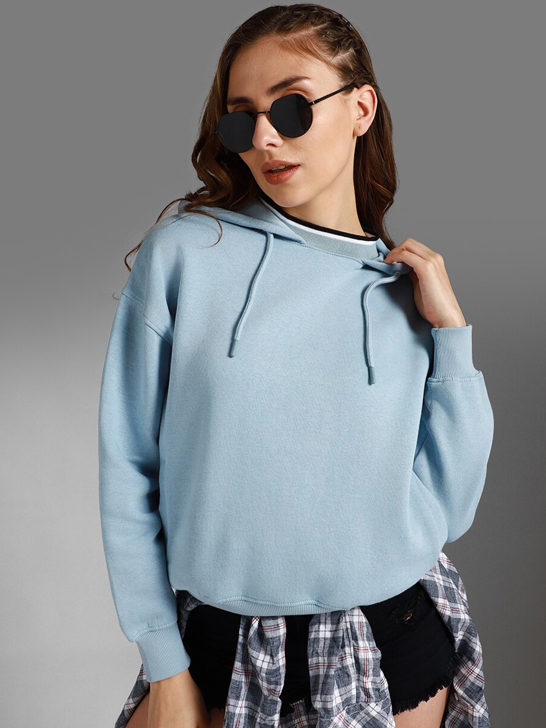 

High Star Hooded Long Sleeves Pullover Sweatshirt, Blue