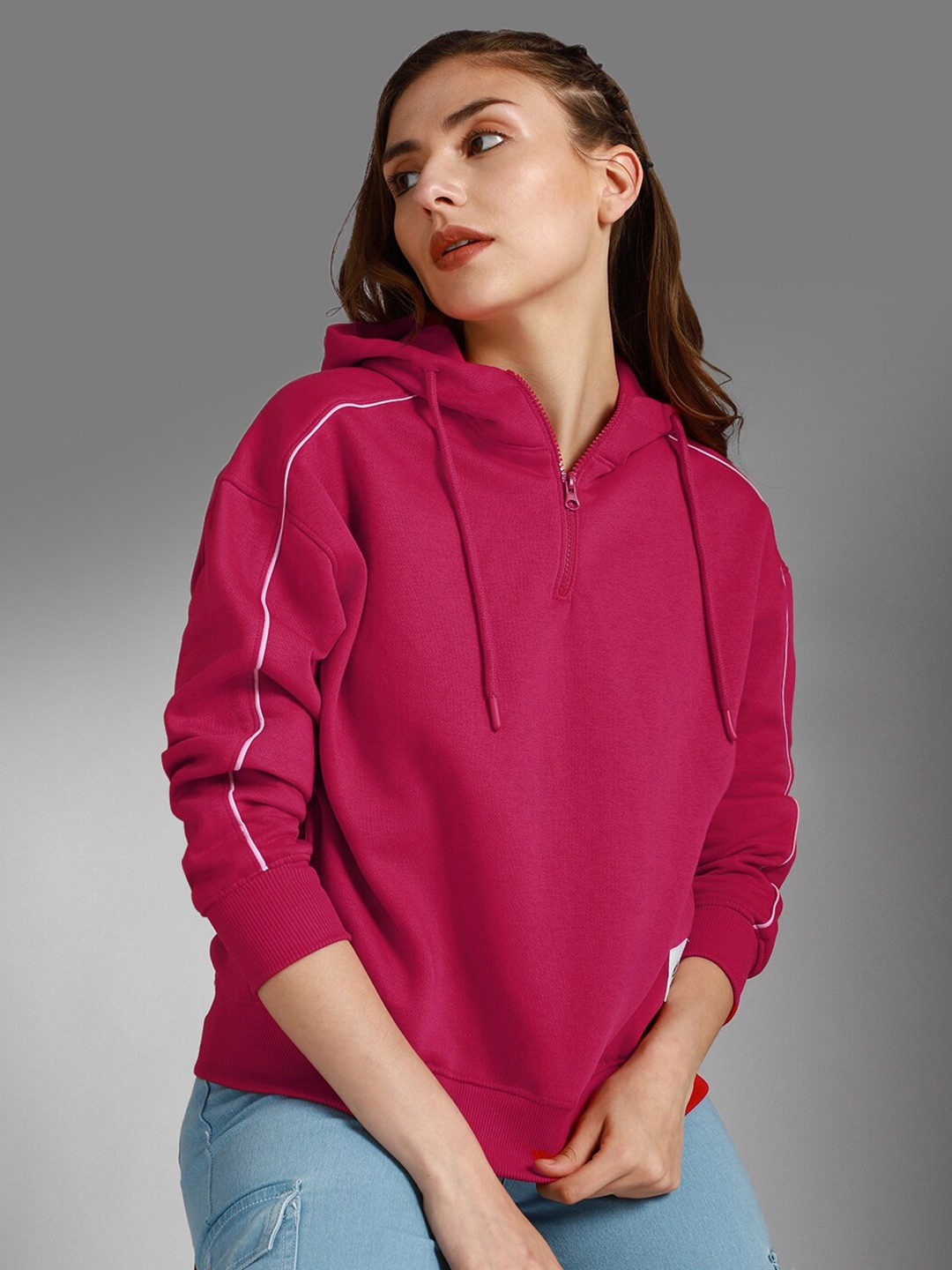 

High Star Hooded Long Sleeves Pullover Sweatshirt, Pink