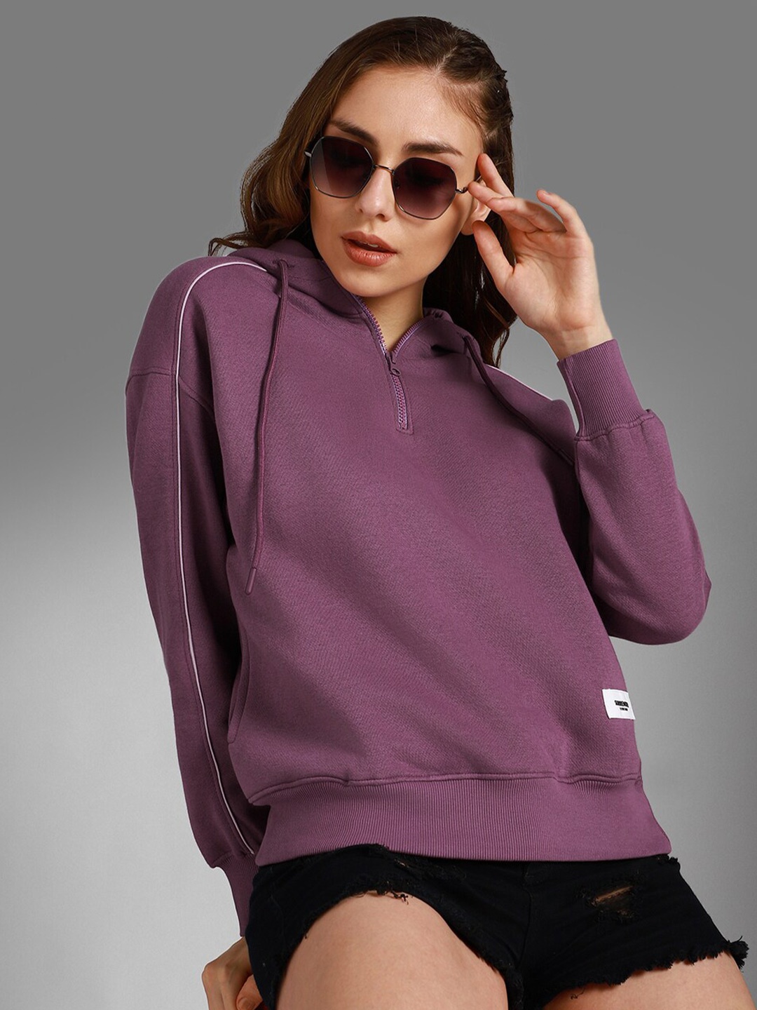 

High Star Hooded Long Sleeves Pullover Sweatshirt, Purple