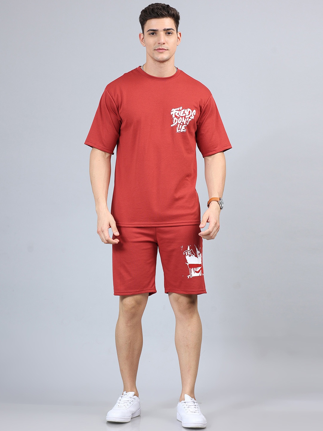 

Bushirt Printed Pure Cotton T-shirt With Shorts, Rust