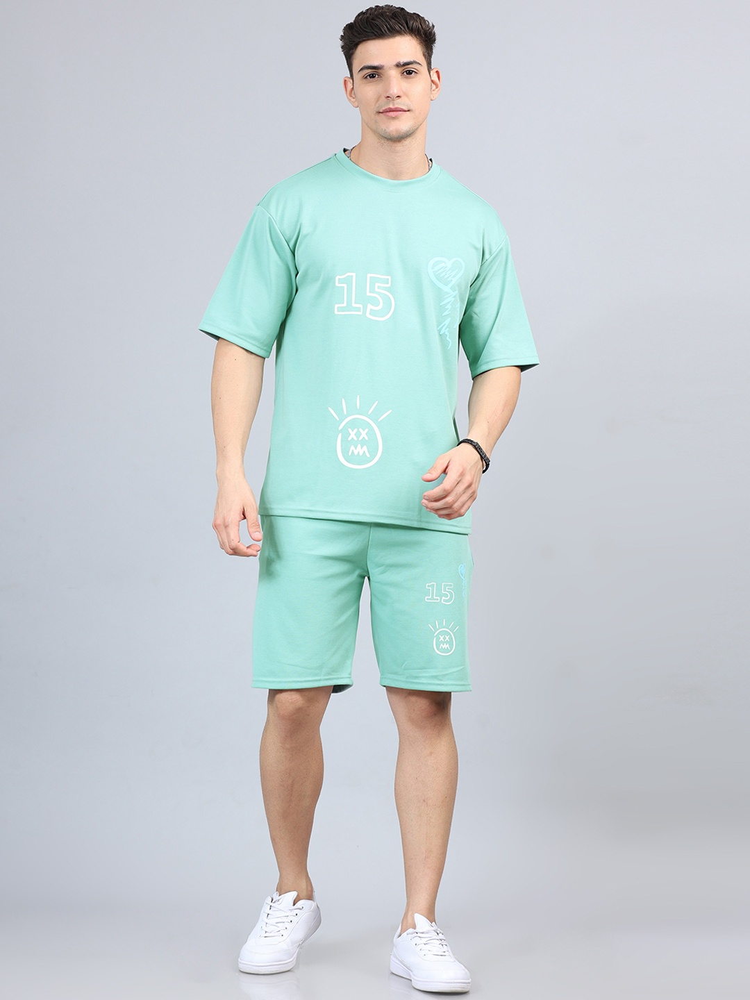 

Bushirt Printed Pure Cotton T-shirt With Shorts, Green