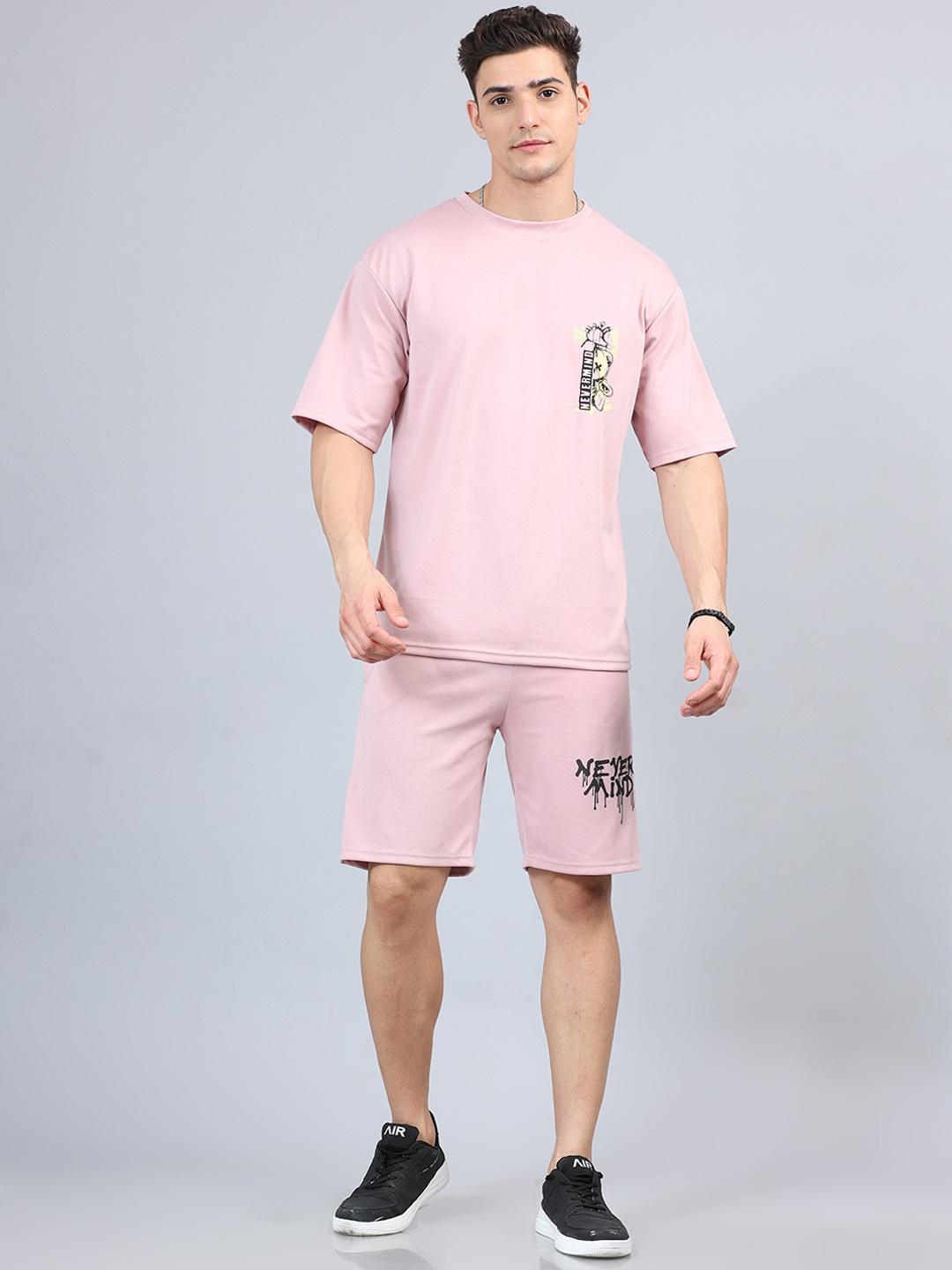 

Bushirt Printed Oversized Pure Cotton T Shirt With Shorts, Pink