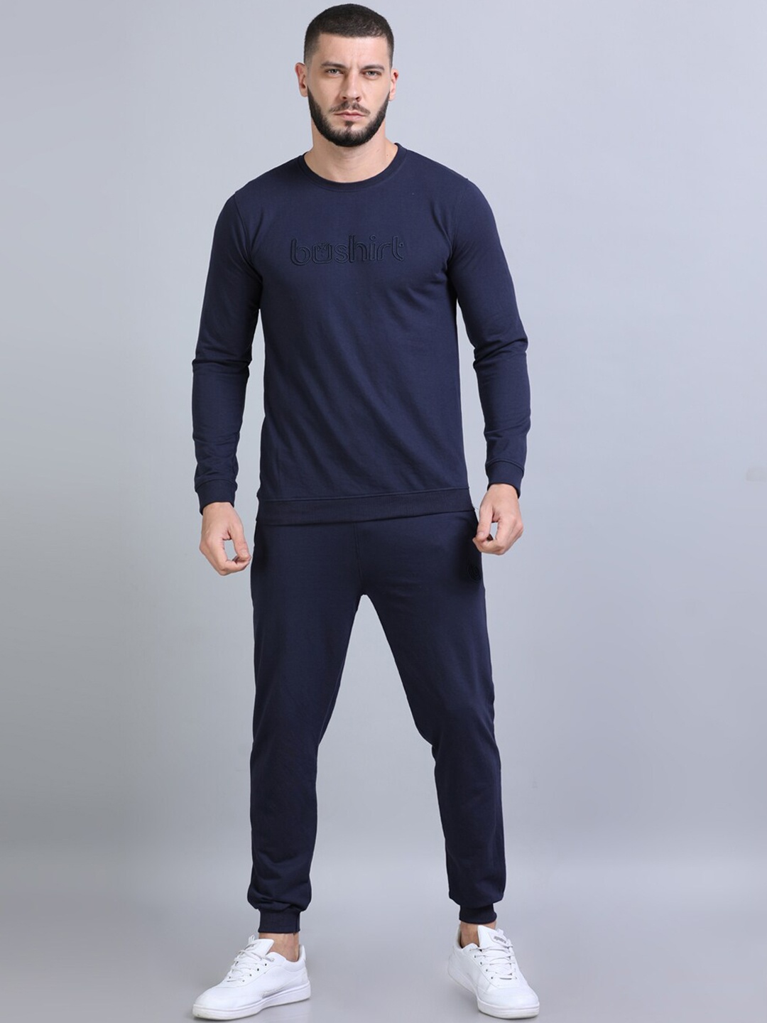 

Bushirt Pure Cotton Round Neck Sweatshirt With Joggers, Navy blue