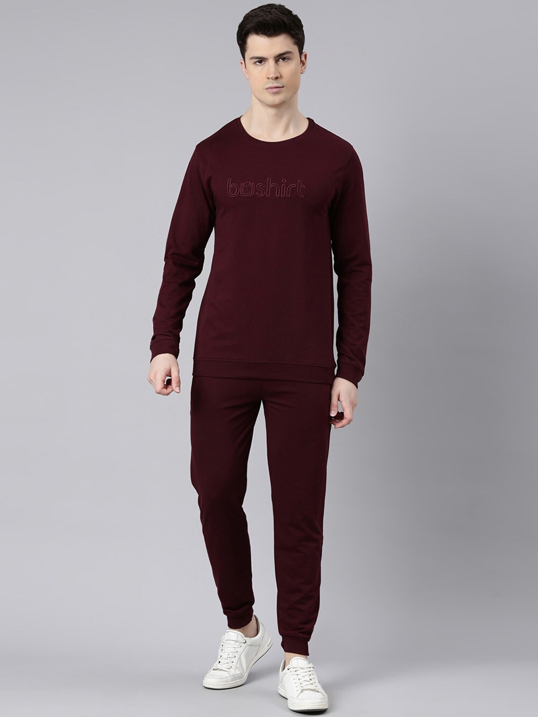 

Bushirt Pure Cotton Round Neck Sweatshirt With Joggers, Burgundy