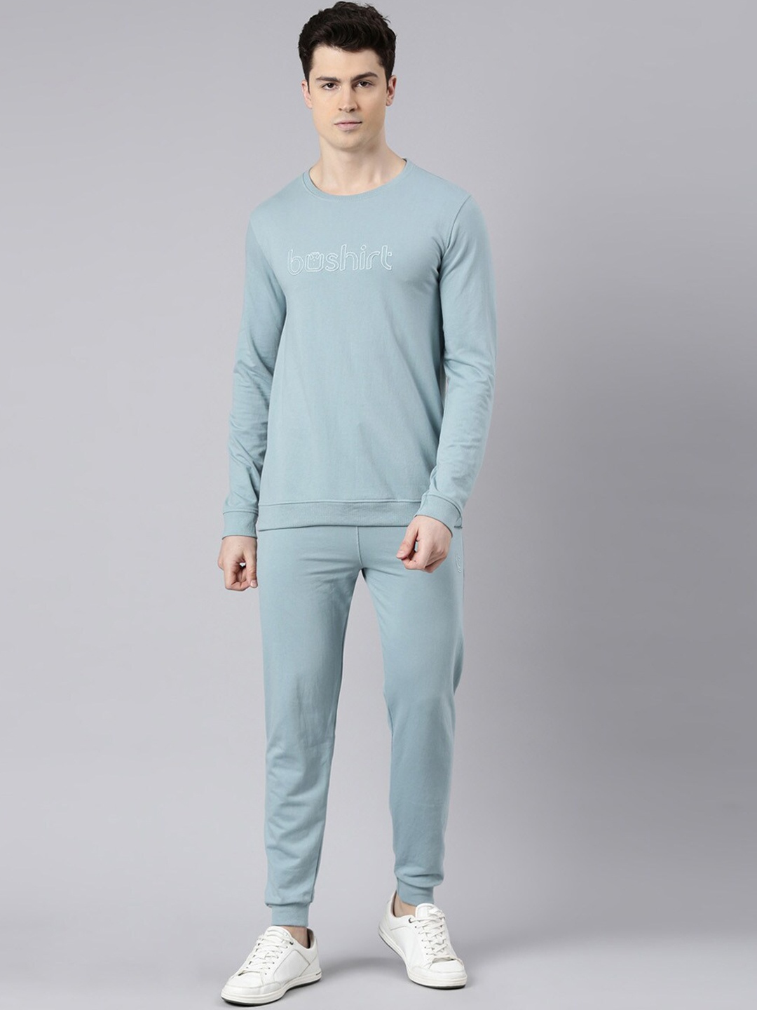 

Bushirt Pure Cotton Round Neck Sweatshirt With Joggers, Blue