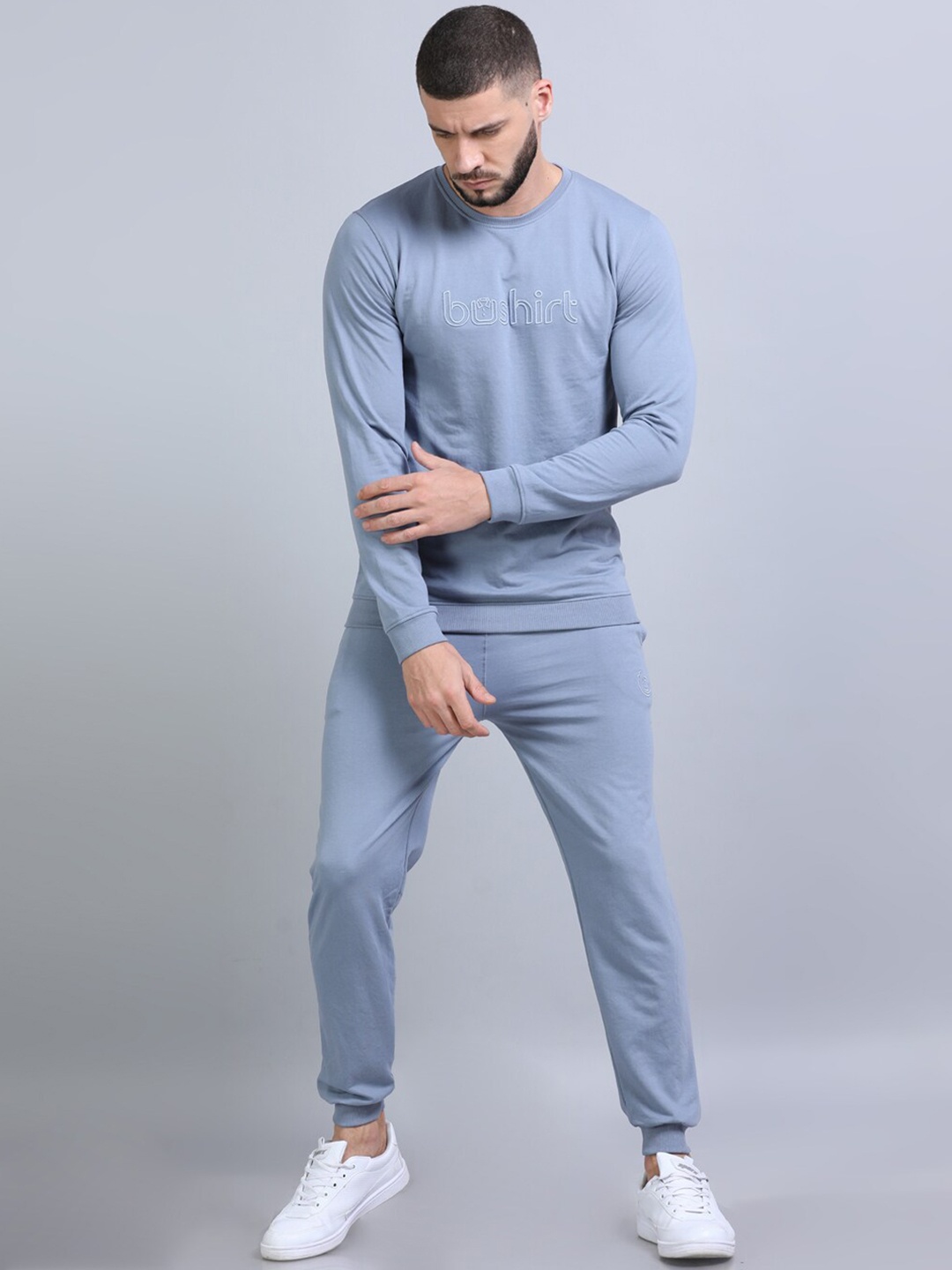 

Bushirt Embroidered Pure Cotton Sweatshirt With Joggers, Blue