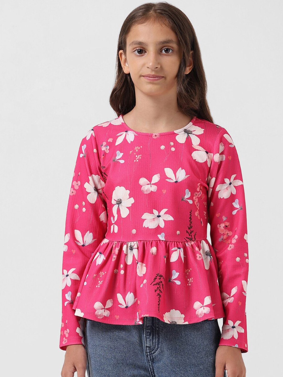 

Vero Moda Girls Floral Printed Peplum Top, Pink