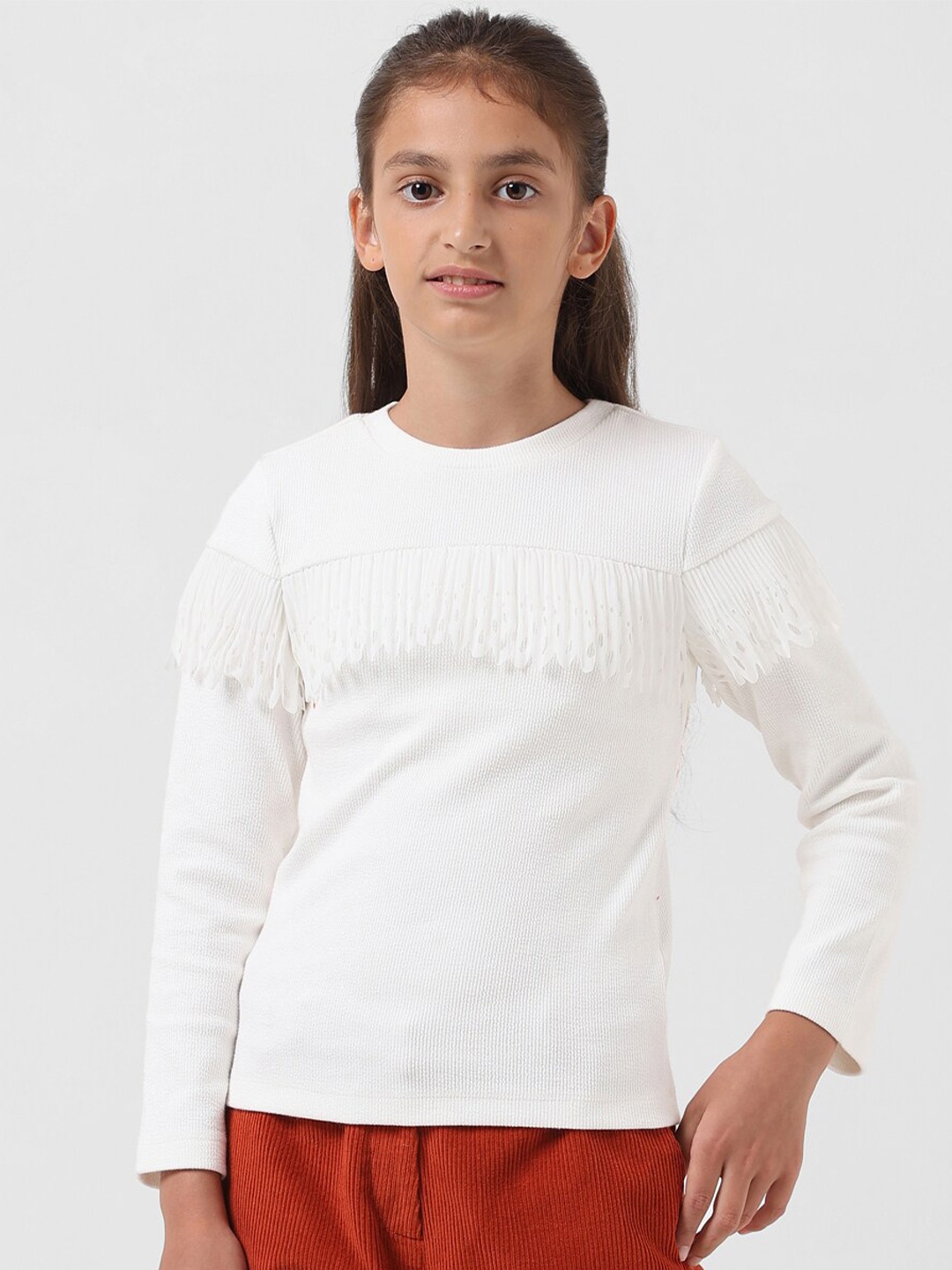 

Vero Moda Girls Ribbed Round Neck Cut Outs Top, White