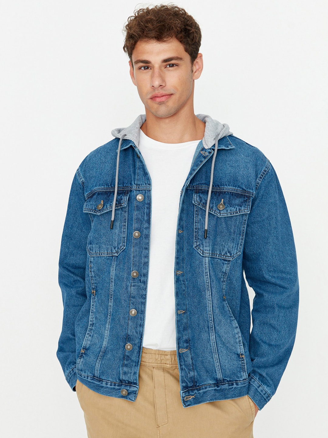 

Trendyol Washed Hooded Denim Jacket, Blue