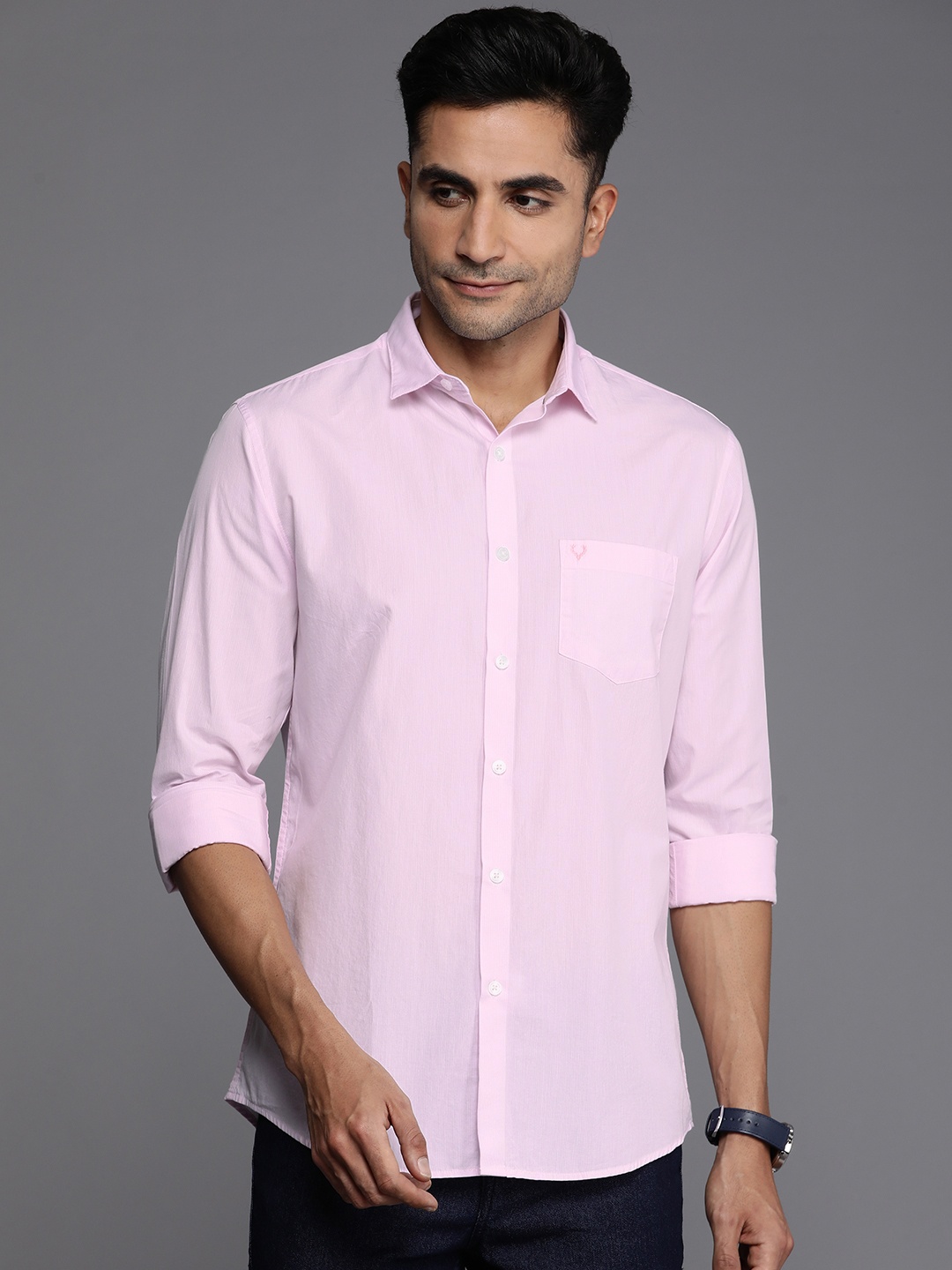 

Allen Solly Classic Fit Micro Checked Pure Cotton Semiformal Shirt, Pink