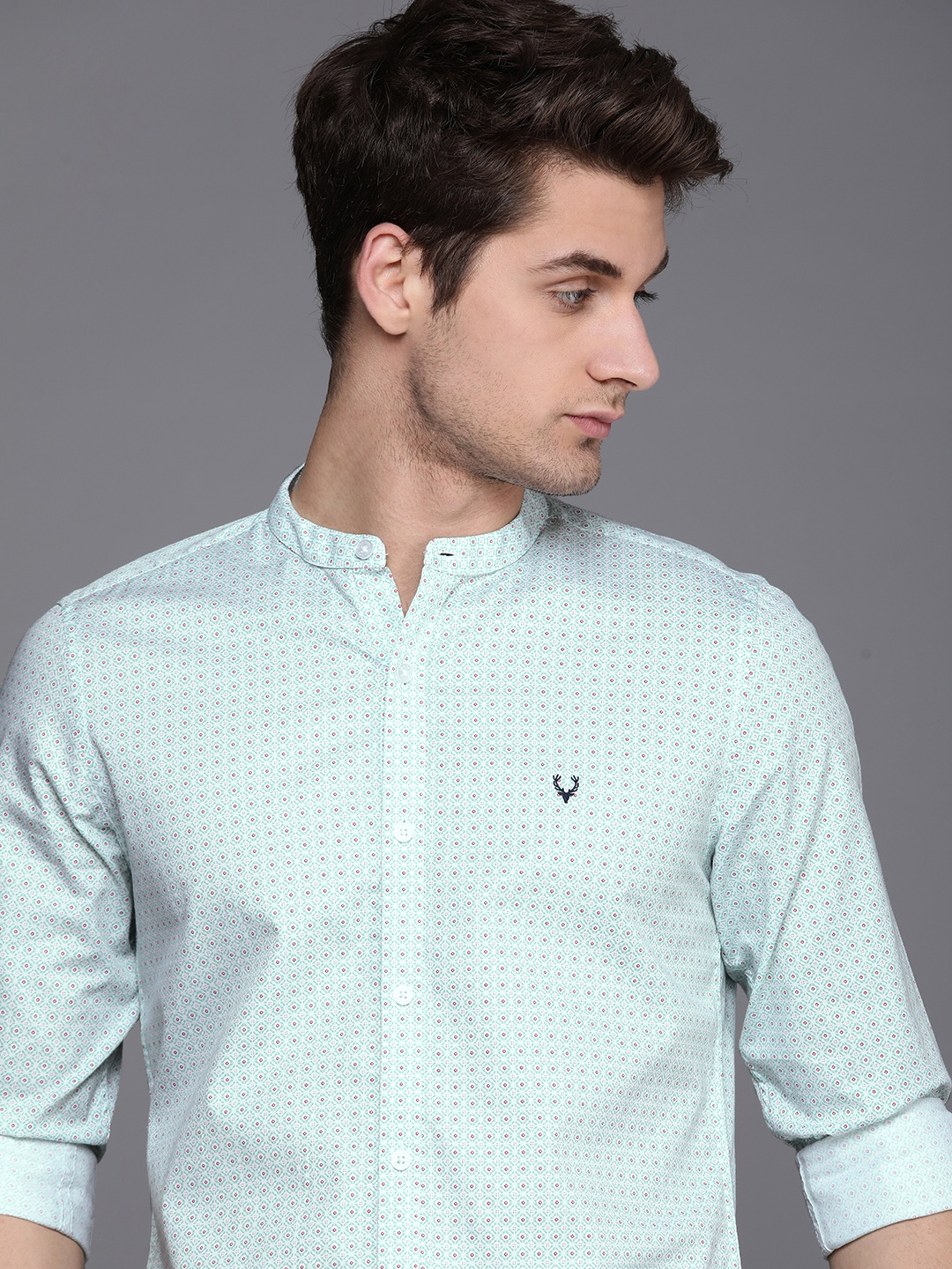 

Allen Solly Men Comfort Slim Fit Printed Pure Cotton Casual Shirt, Green