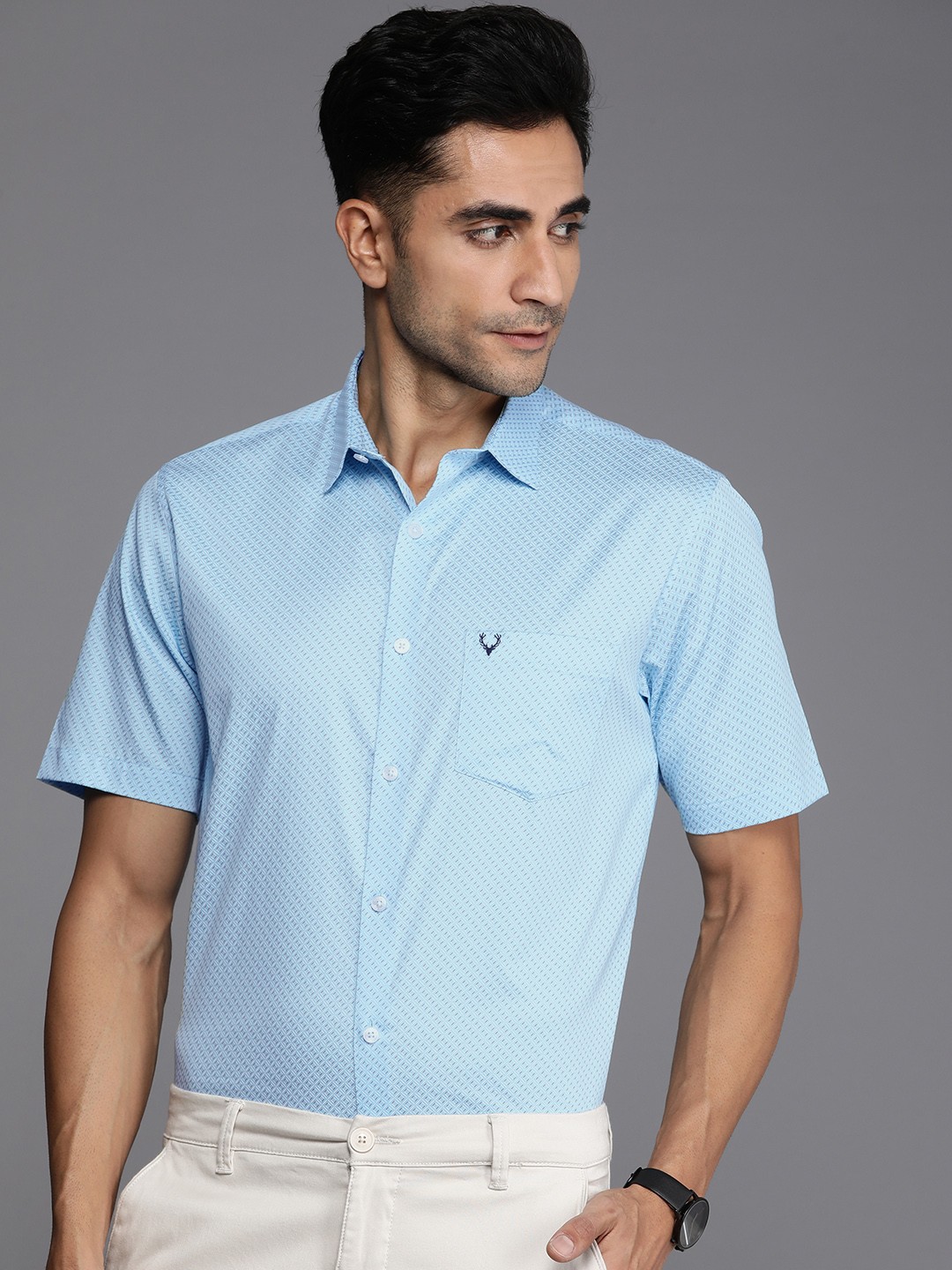 

Allen Solly Pure Cotton Classic Slim Fit Geometric Printed Semiformal Shirt, Blue