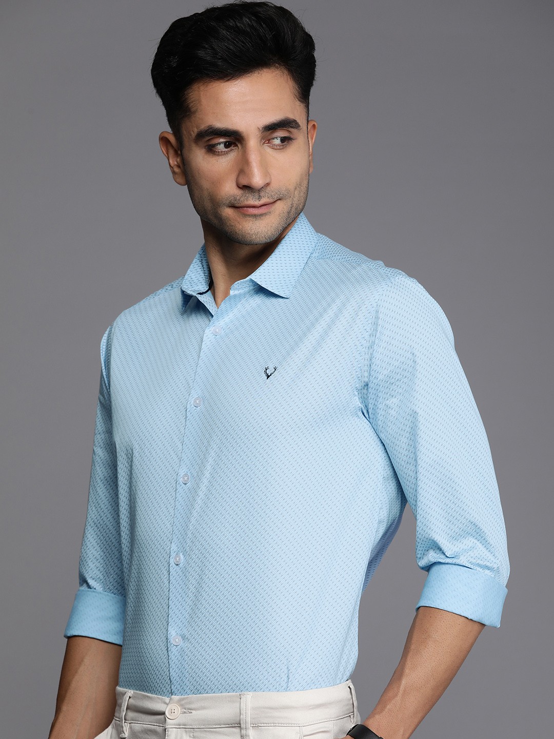 

Allen Solly Pure Cotton Classic Slim Fit Geometric Printed Semiformal Shirt, Blue