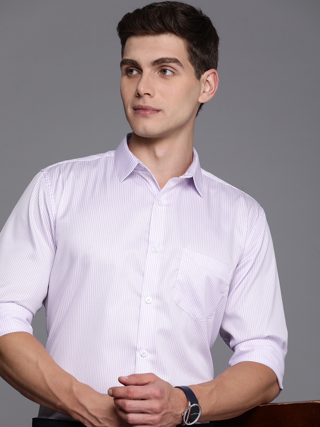 

Allen Solly Men Pure Cotton Striped Formal Shirt, Lavender