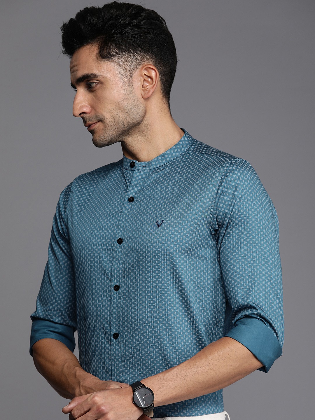 

Allen Solly Pure Cotton Modern Comfy Slim Fit Geometric Printed Semiformal Shirt, Blue