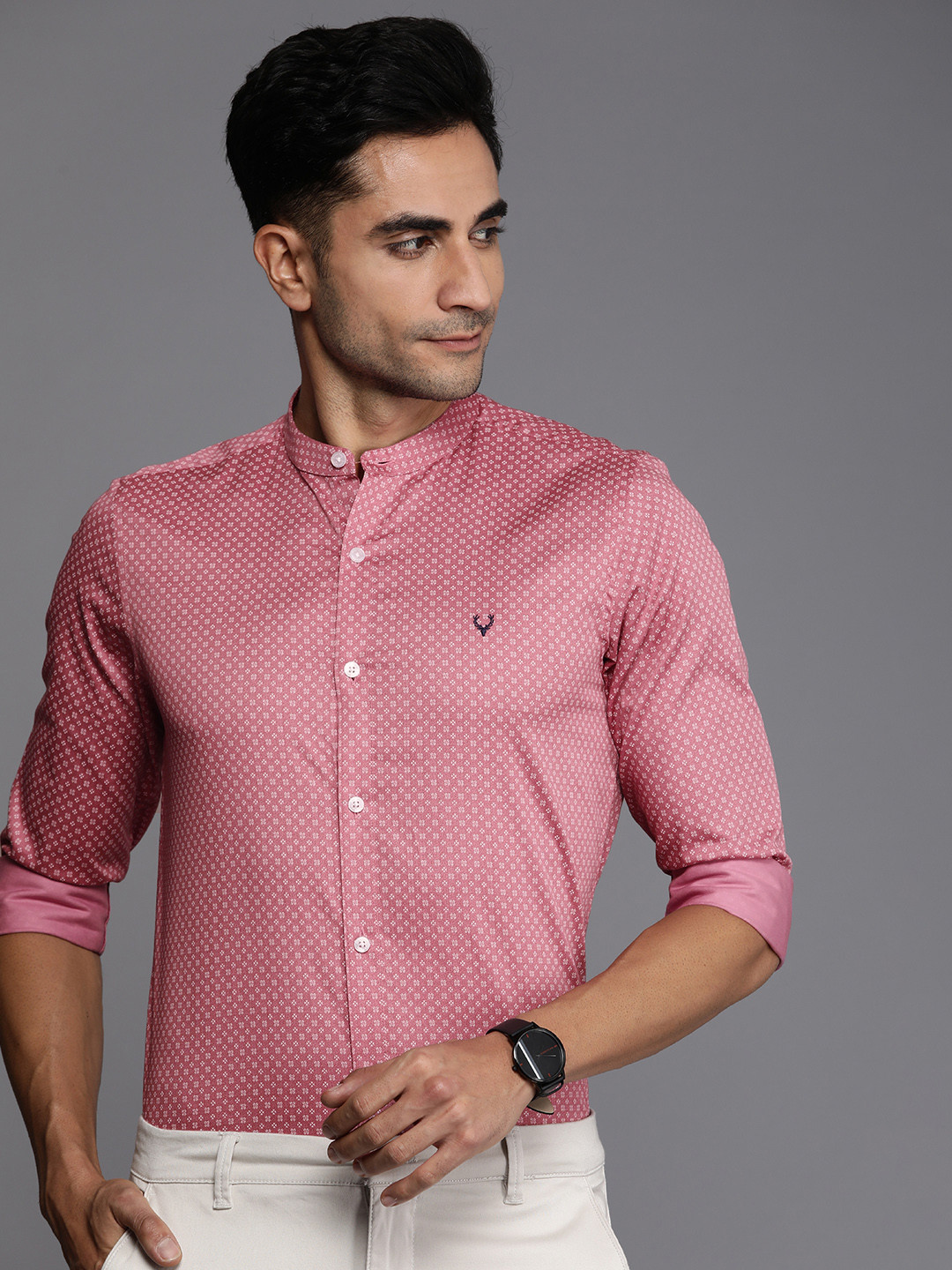 

Allen Solly Pure Cotton Modern Comfy Slim Fit Floral Printed Semiformal Shirt, Pink