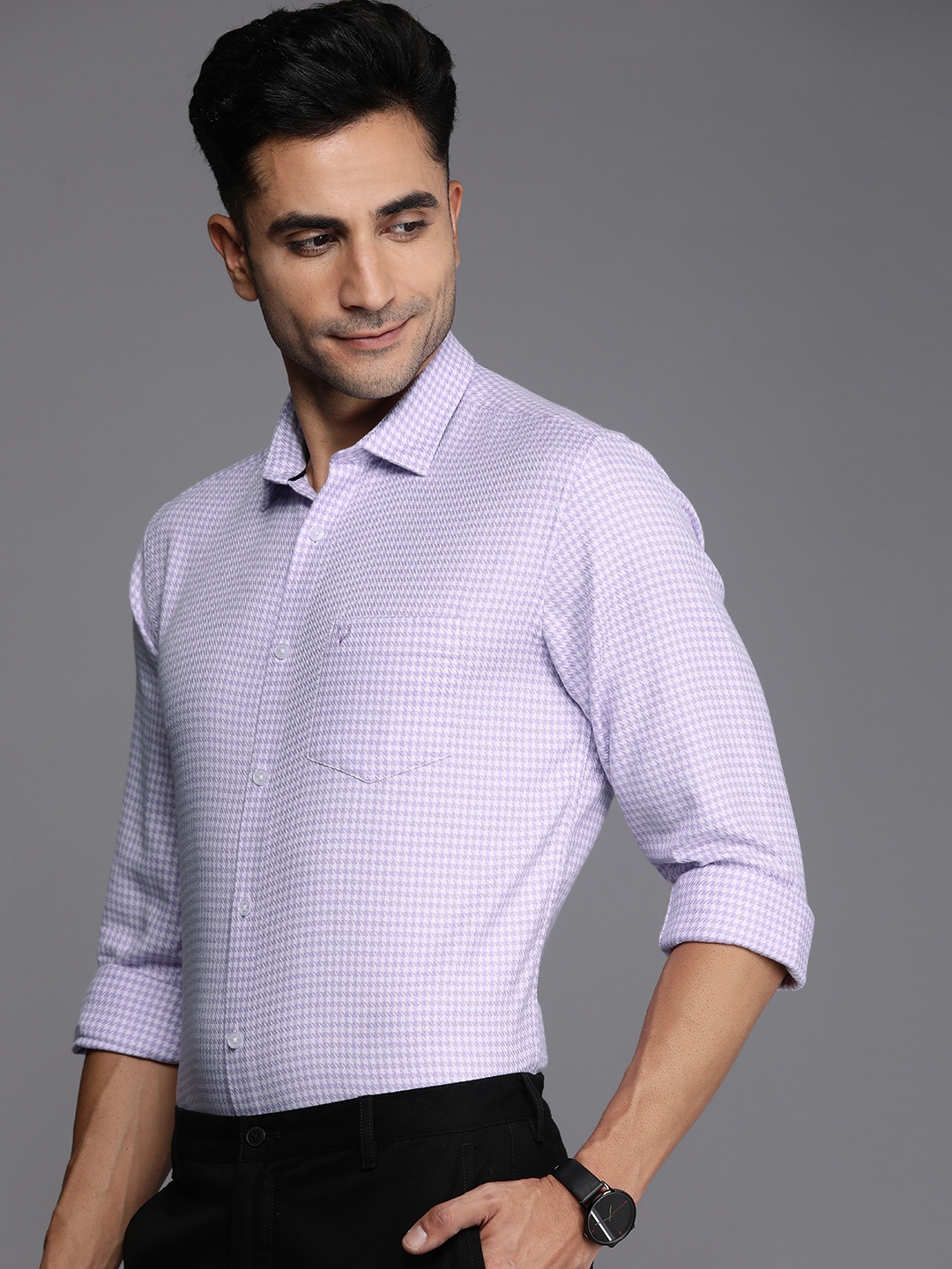 

Allen Solly Classic Fit Self Design Pure Cotton Semiformal Shirt, Lavender