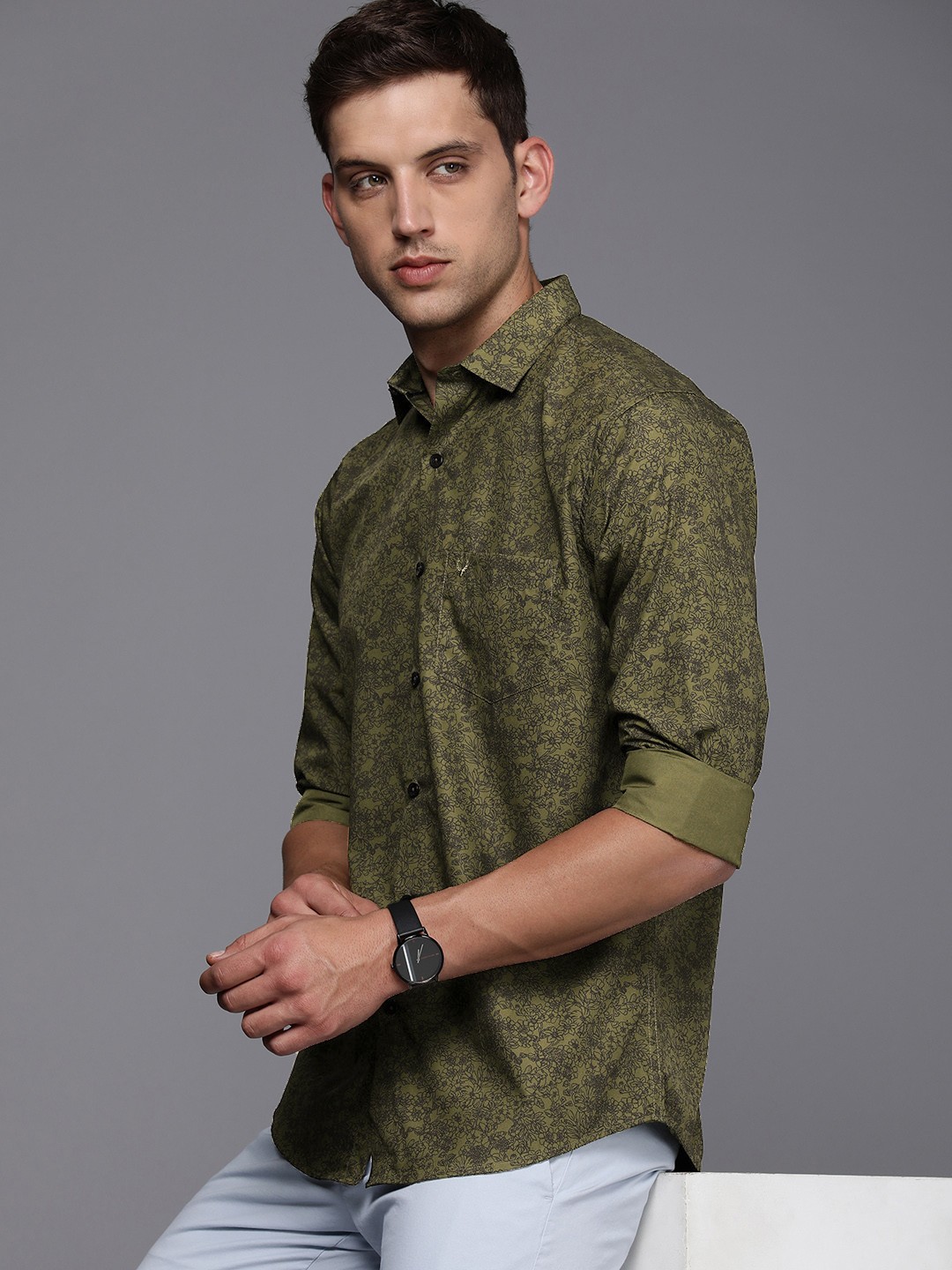 

Allen Solly Sport Fit Floral Printed Pure Cotton Casual Shirt, Olive
