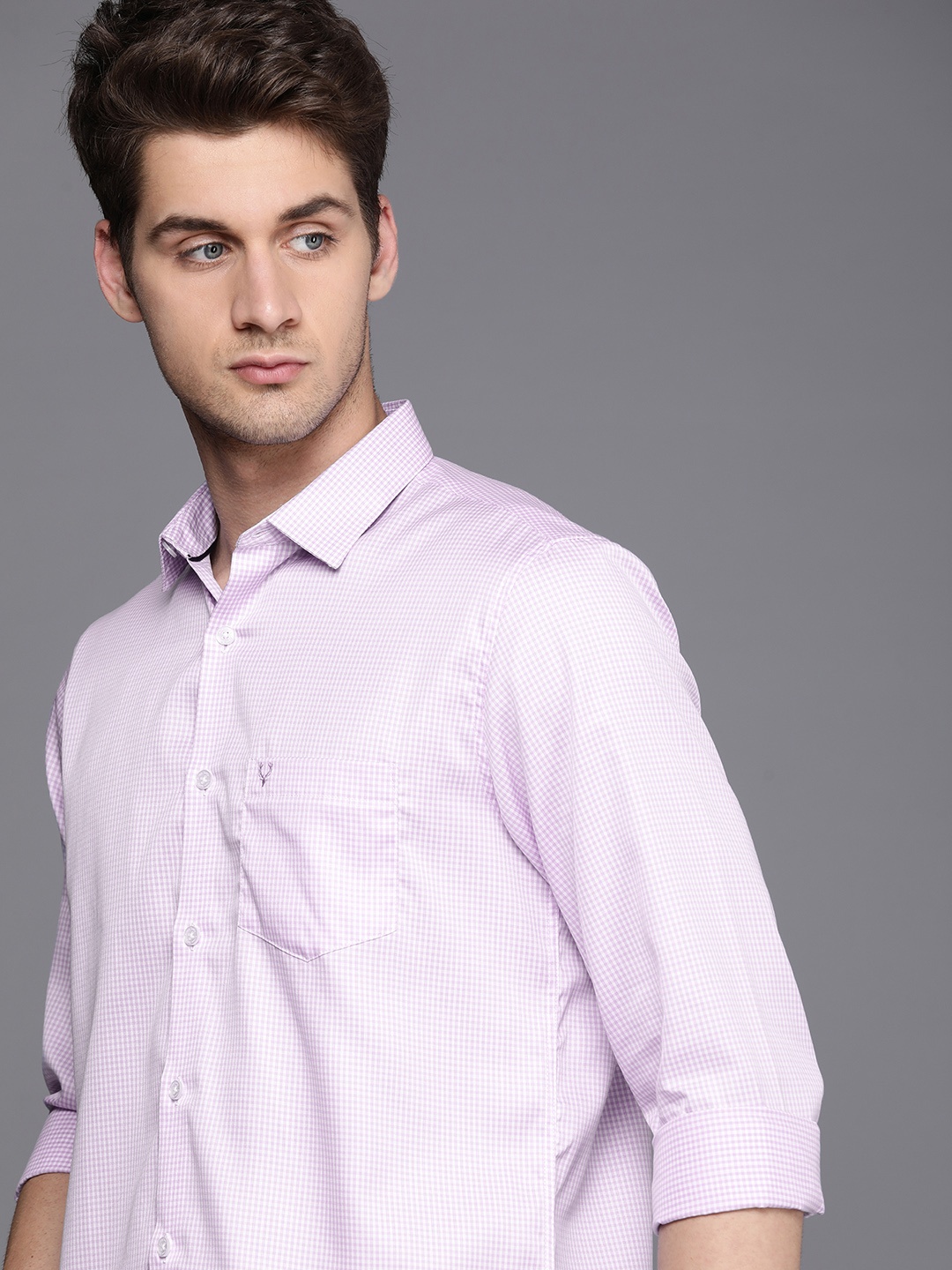 

Allen Solly Men Classic Gingham Checked Pure Cotton Casual Shirt, Lavender