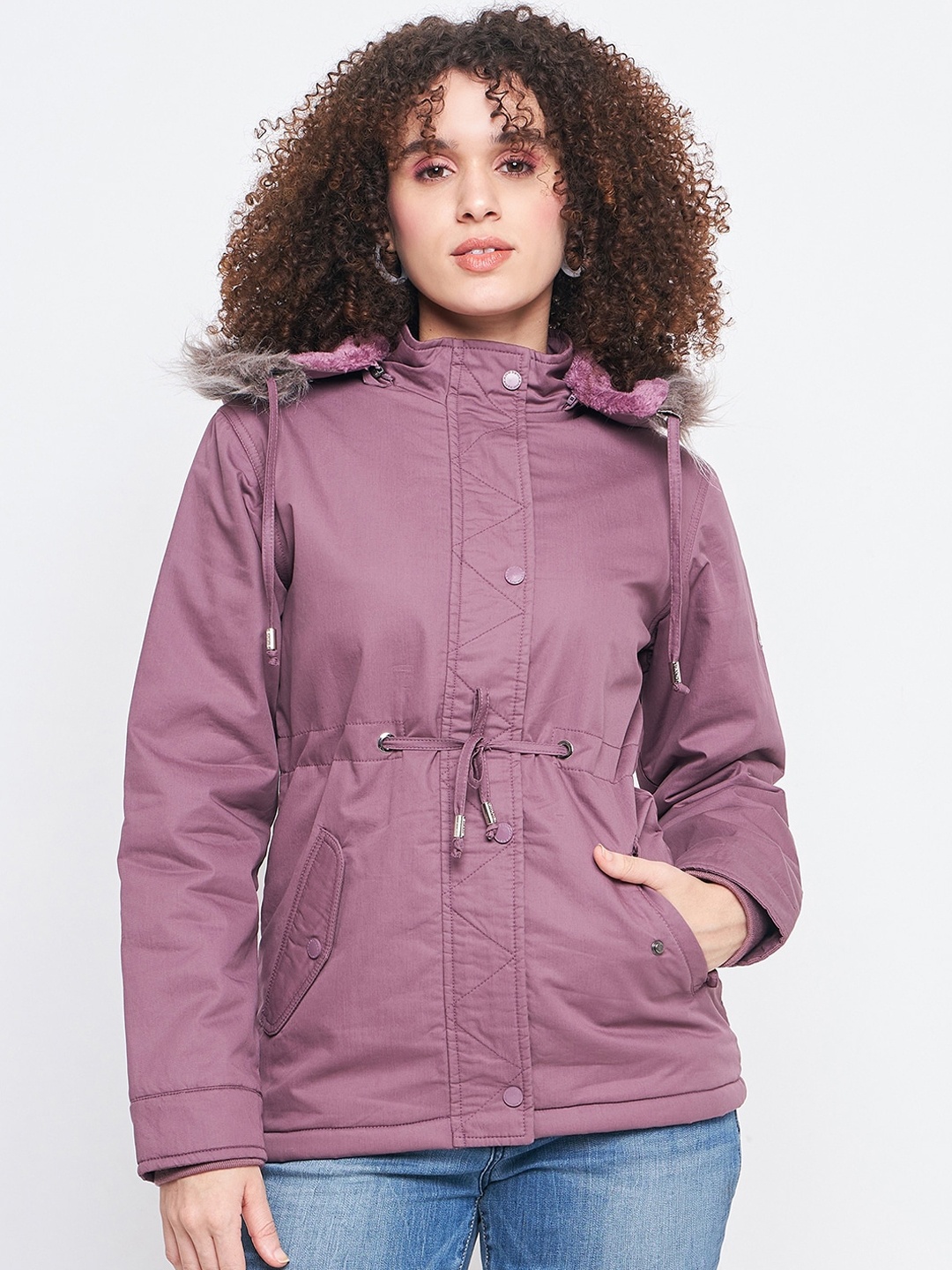 

Okane Lightweight Parka Jacket With Faux Fur Trim, Pink